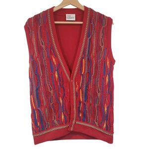 Purely Australian Clothing Vest 90s Vintage 3D Knit Red Wool Coogi Style Size M